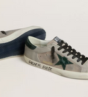 Golden Goose Men's Super-Star in nappa and suede with green croc-print leather star