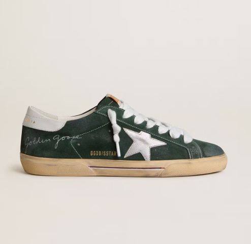 Cuero | Men's Super-Star in green suede with silver metallic leather star and leather heel tab