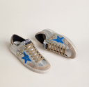 Golden Goose Men's Super-Star LTD in silver metallic suede with leather star and suede heel tab