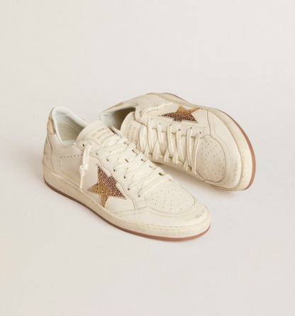 Cuero | Women’s Ball Star in white leather with crystal star and metallic heel tab