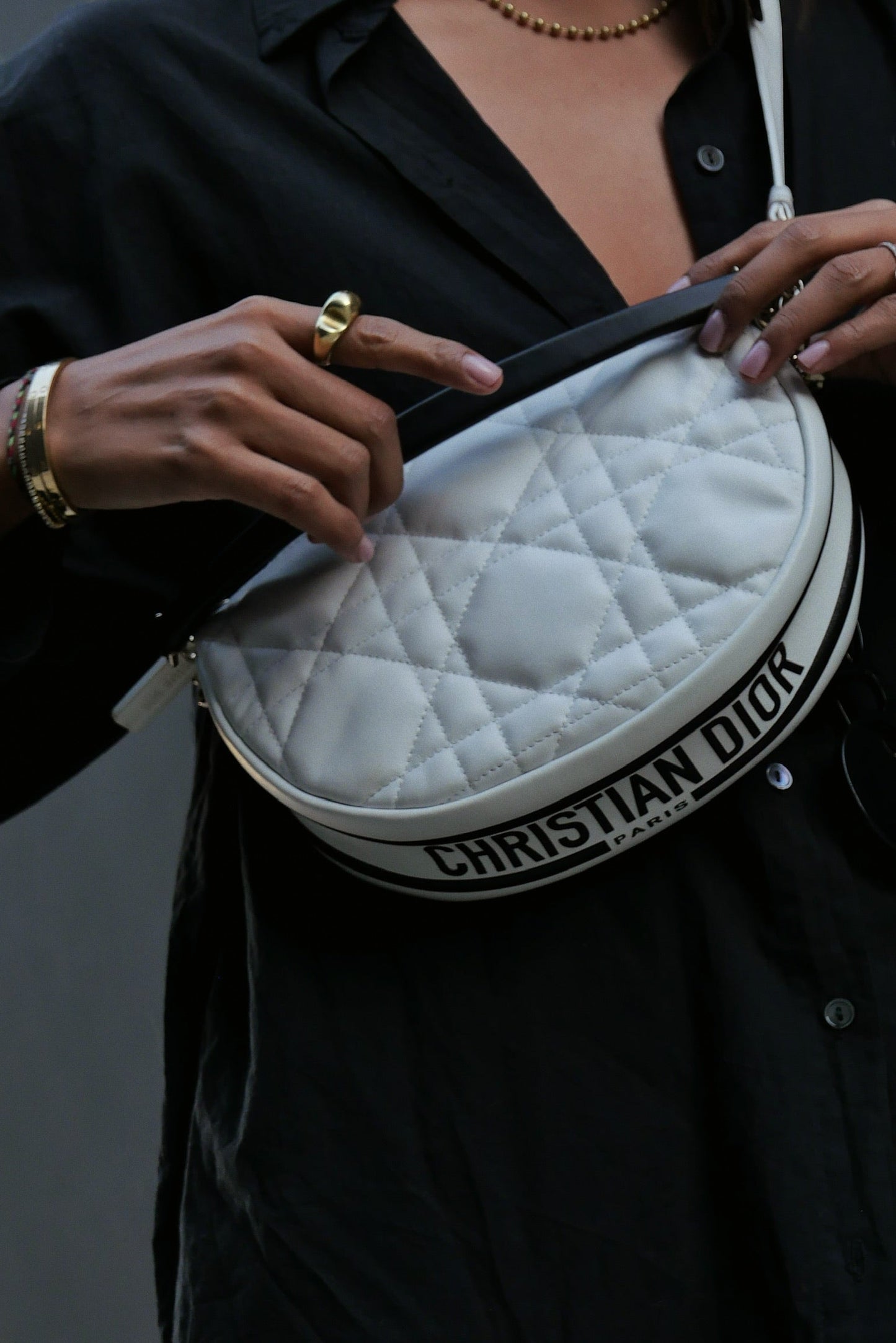 Cuero | Lambskin Cannage Medium Vibe Hobo Bag White