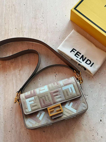 Cuero | Baguette Medium Canvas bag with multicolour FF embroidery