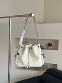 Tory Burch Perry Triple-Compartment Tote – White Pebbled Leather with Gold Hardware