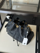 Tory Burch Perry Triple-Compartment Tote – Black Pebbled Leather with Gold Hardware
