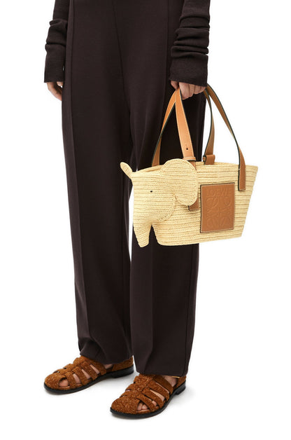 Cuero | Small Elephant Basket bag in raffia and calfskin