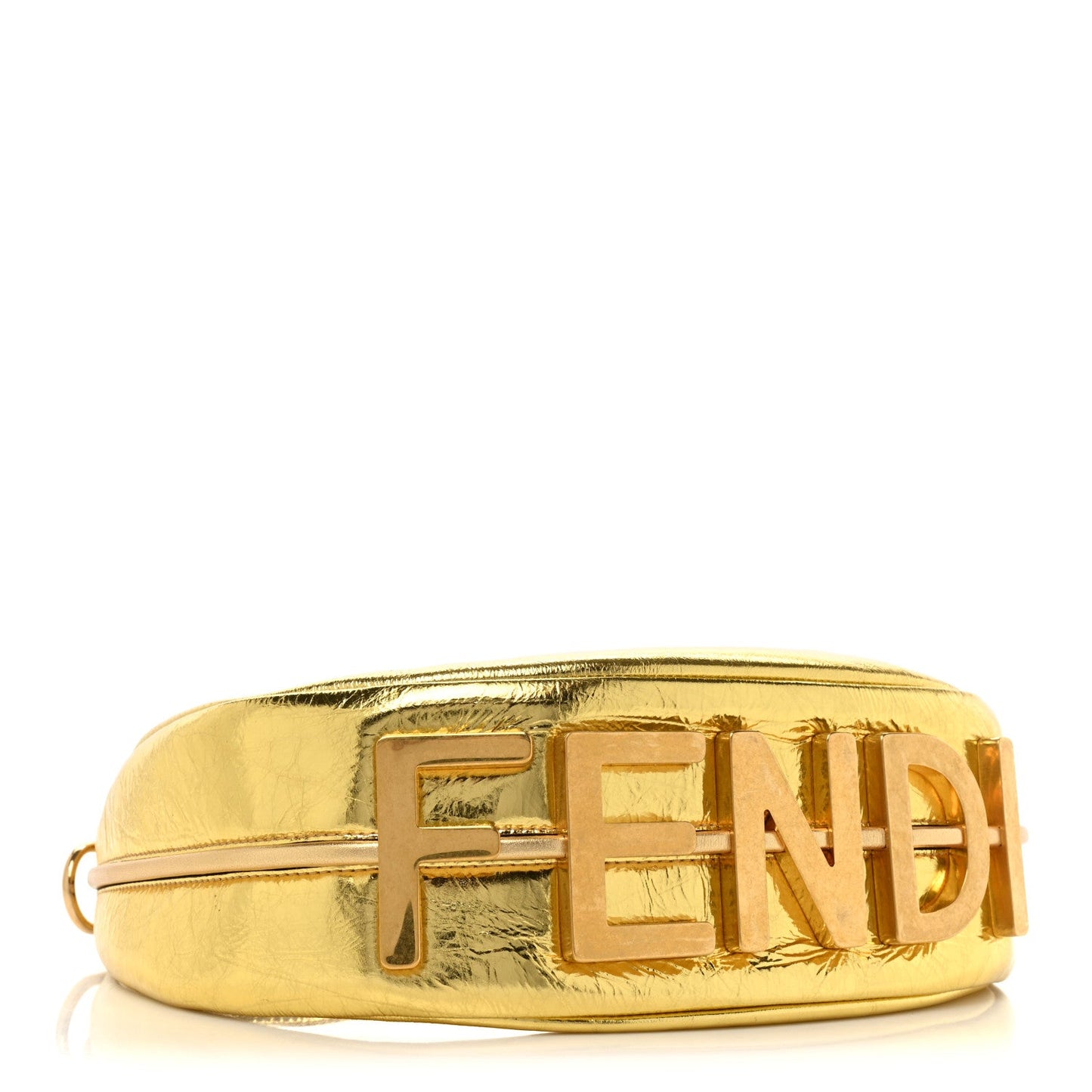 Cuero | Laminated Craquele Lambskin Small Fendigraphy Hobo Gold