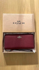 Coach Long Zip Wallet – Burgundy Leather with Gold Hardware