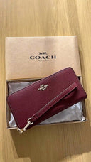 Coach Long Zip Wallet – Burgundy Leather with Gold Hardware