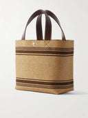 CELINE Cabas Mini Leather-Trimmed Logo-Embroidered Raffia Tote Bag