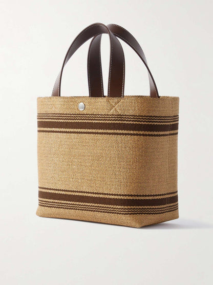 Cuero | Cabas Mini Leather-Trimmed Logo-Embroidered Raffia Tote Bag