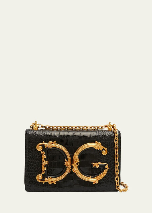 Cuero | Girl's Croc-Embossed Chain Crossbody Bag