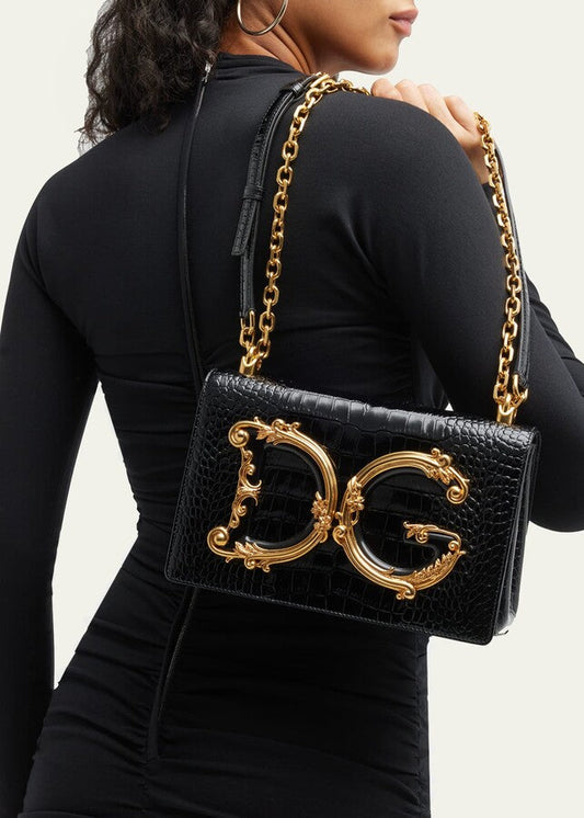 Cuero | Girl's Croc-Embossed Chain Crossbody Bag