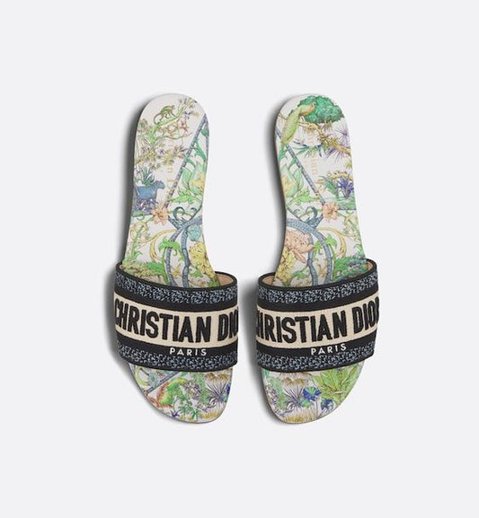 Cuero | Dway Slide White Multicolor Embroidered Cotton