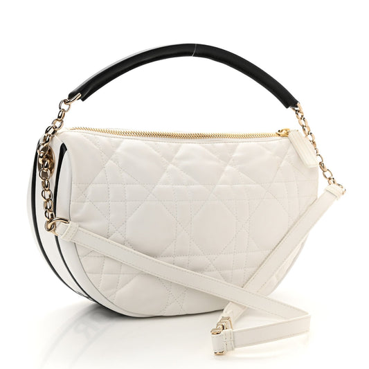 Cuero | Lambskin Cannage Medium Vibe Hobo Bag White