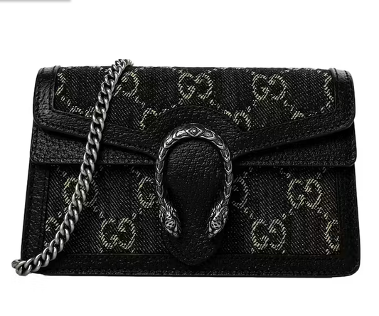 Cuero | Dionysus Black GG Denim Super Mini Crossbody Clutch Bag