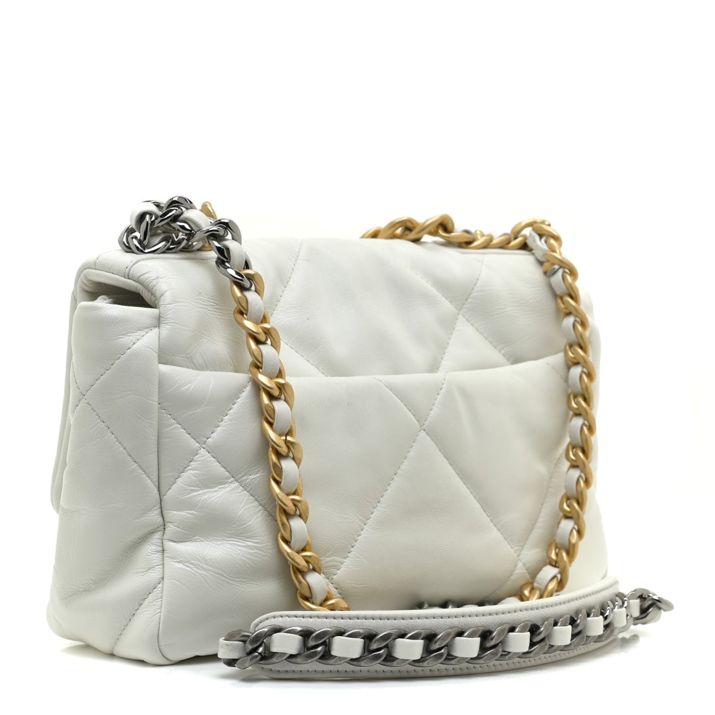 Cuero | Lambskin Quilted Medium 19 Flap White Bag