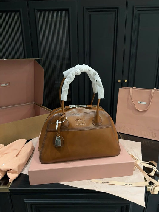 Miu Miu Behn Tote – Cognac Smooth Leather with Silver Hardware