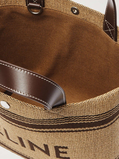 Cuero | Cabas Mini Leather-Trimmed Logo-Embroidered Raffia Tote Bag
