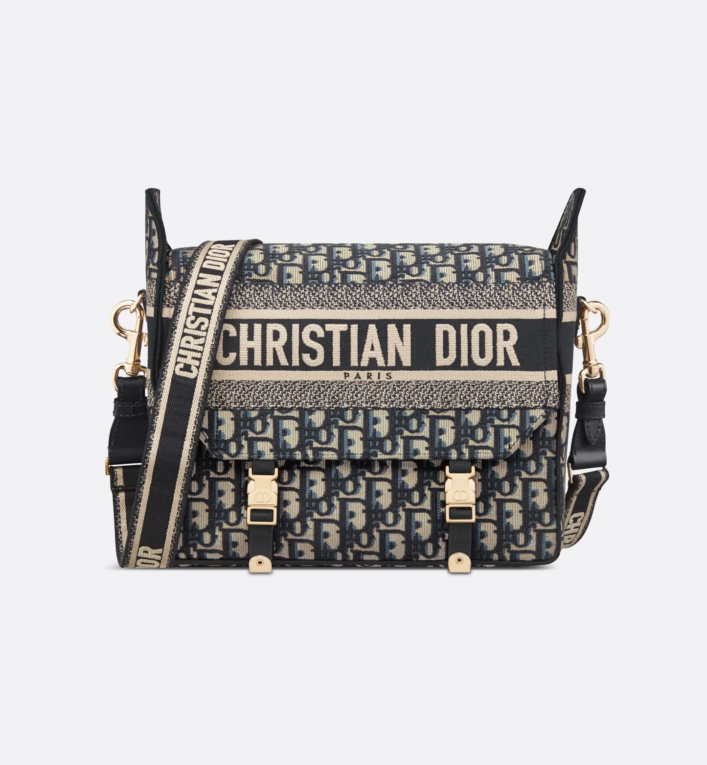 Cuero | Medium Diorcamp Bag Blue Oblique Embroidery