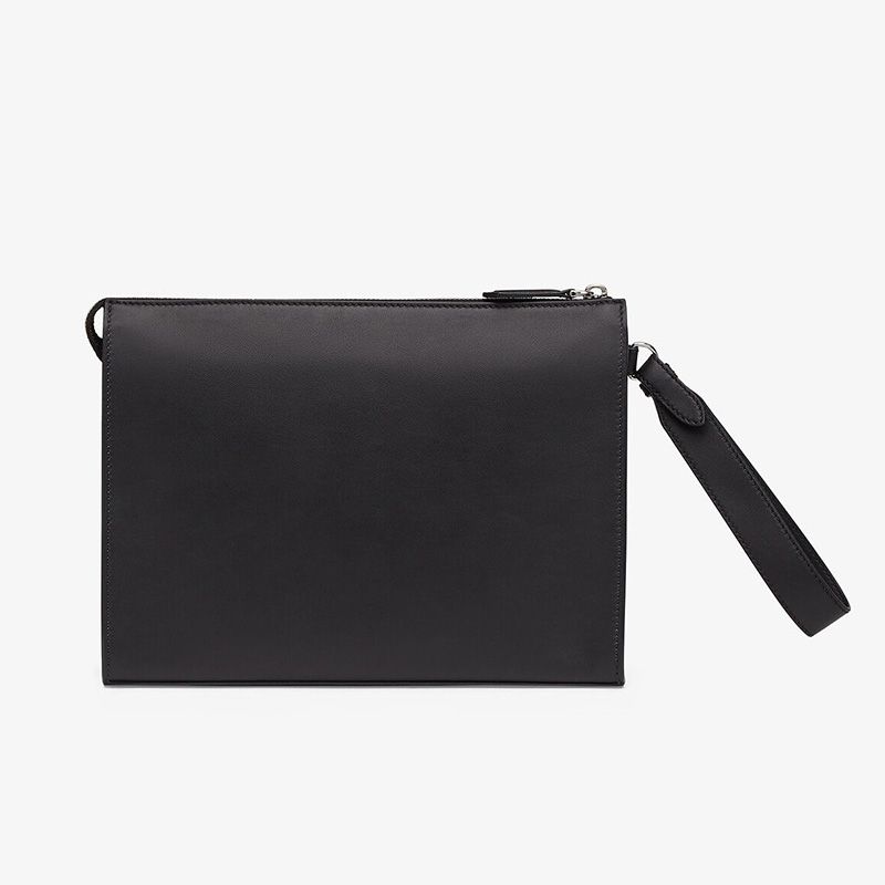 Cuero | Flat Pouch In Roma Logo Calf Leather Black