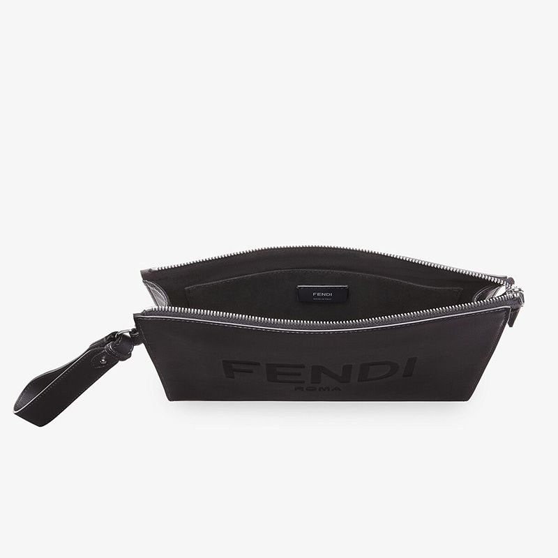 Cuero | Flat Pouch In Roma Logo Calf Leather Black