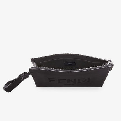 Cuero | Flat Pouch In Roma Logo Calf Leather Black