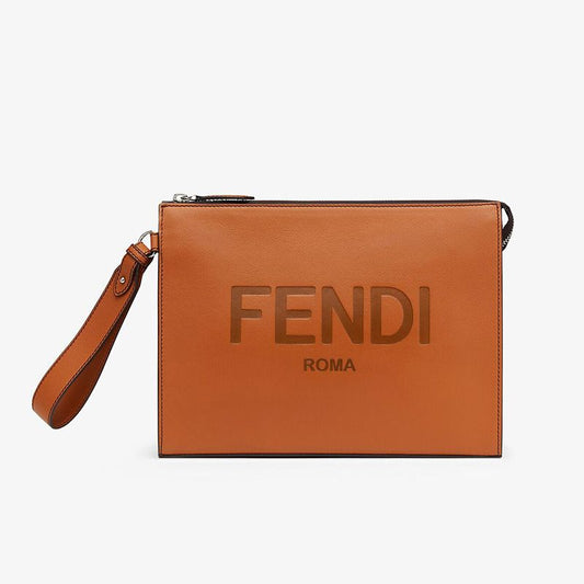 Cuero | Flat Pouch In Roma Logo Calf Leather Brown