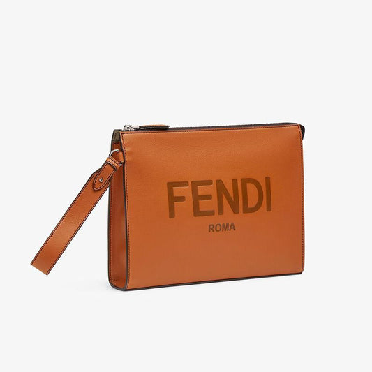 Cuero | Flat Pouch In Roma Logo Calf Leather Brown