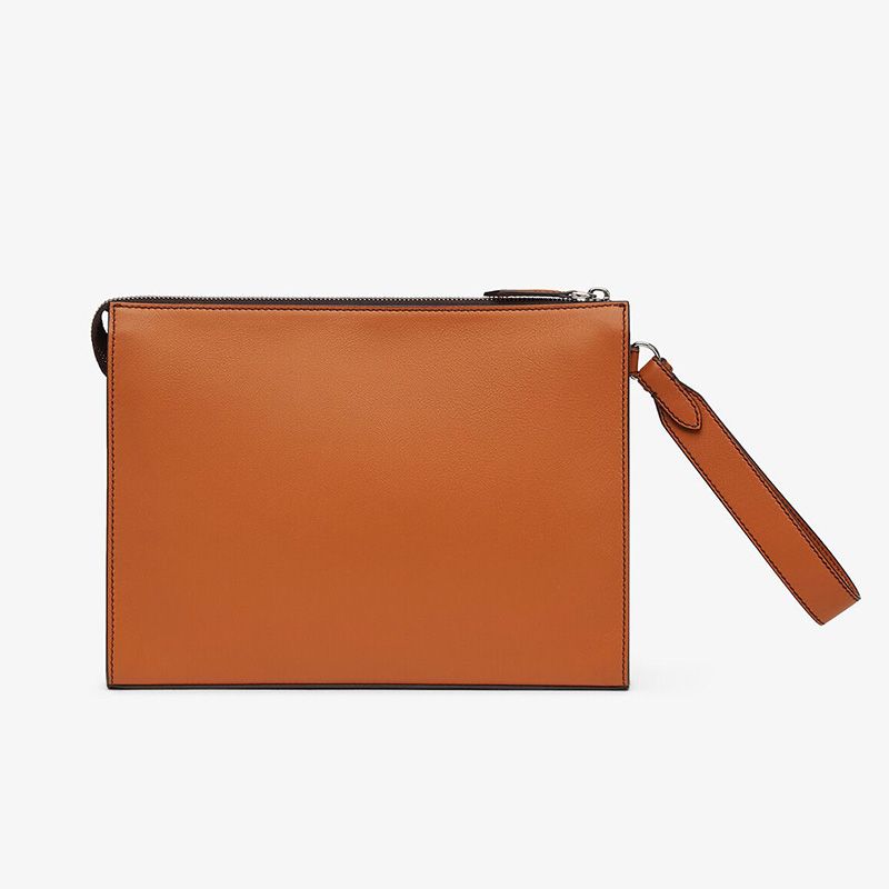 Cuero | Flat Pouch In Roma Logo Calf Leather Brown