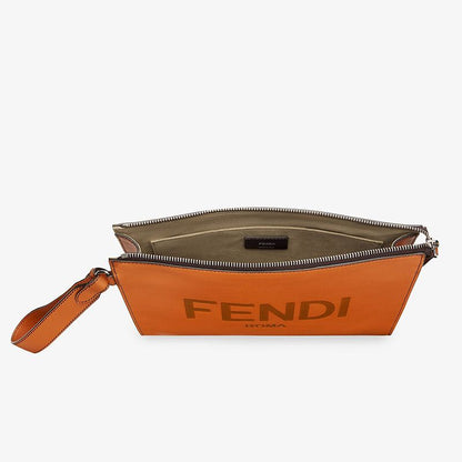 Cuero | Flat Pouch In Roma Logo Calf Leather Brown