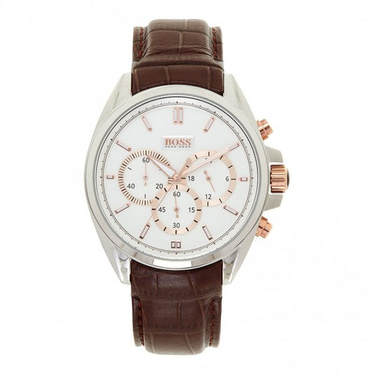 Cuero | Original White Dial Stainless Steel Leather Chrono Men's Watch 1512881