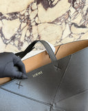 Loewe Puzzle Fold Tote – Black grained leather tote