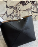Loewe Puzzle Fold Tote – Black grained leather tote