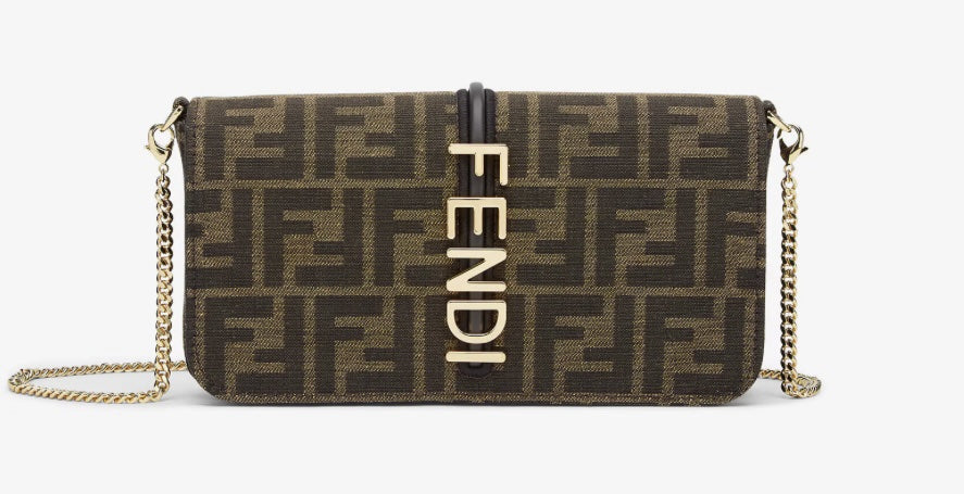 Fendi Chain Wallet – FF monogram canvas with gold logo