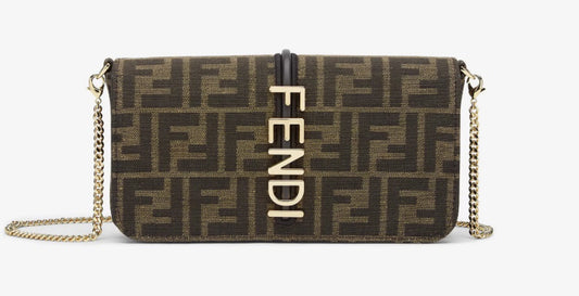 Fendi Chain Wallet – FF monogram canvas with gold logo