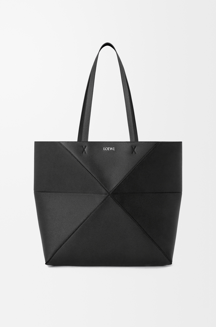 Loewe Puzzle Fold Tote – Black grained leather tote