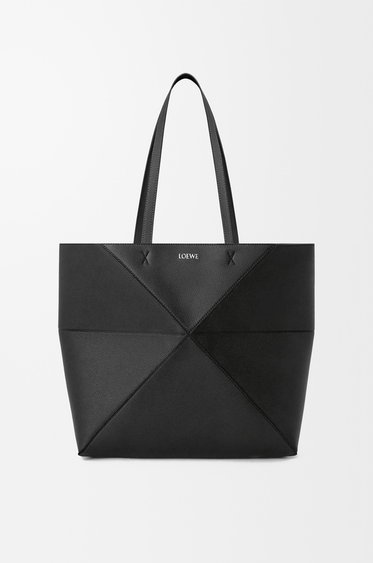 Loewe Puzzle Fold Tote – Black grained leather tote