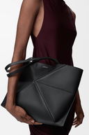 Loewe Puzzle Fold Tote – Black grained leather tote