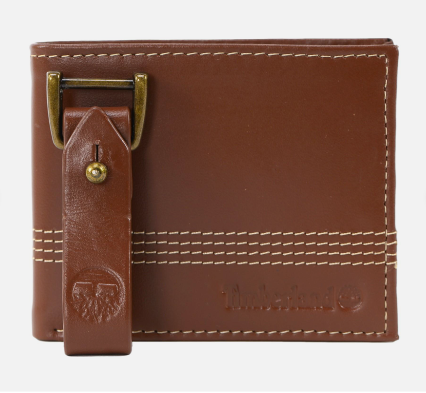 Cuero | Original Timberland Men's Genuine Leather Bifold Wallet with Leather Key FOB