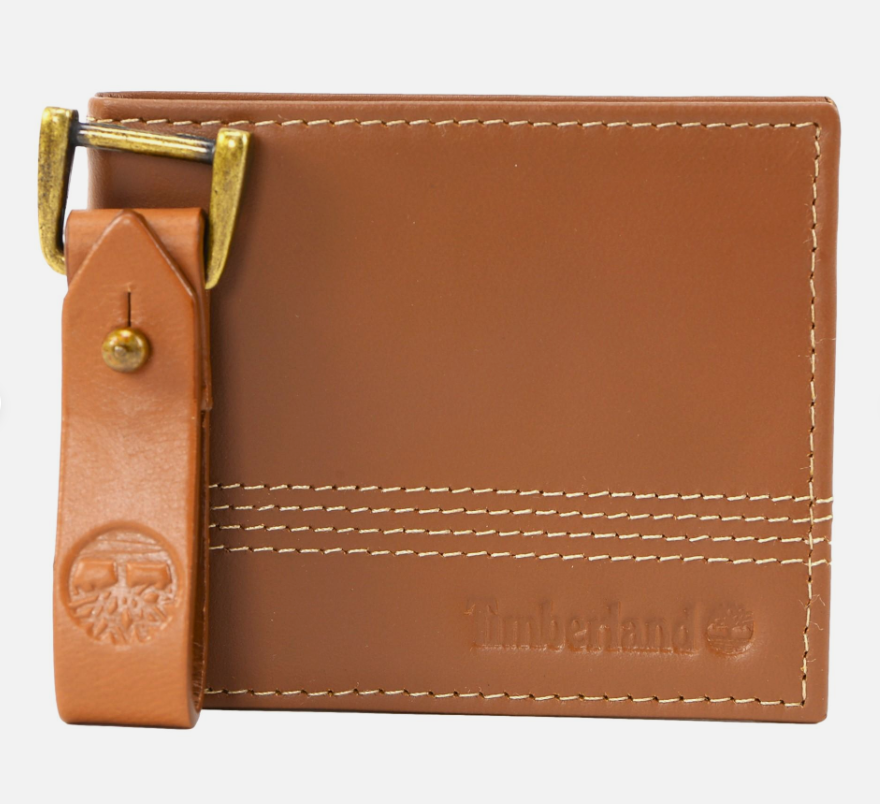 Cuero | Original Timberland Men's Genuine Leather Bifold Wallet with Leather Key FOB