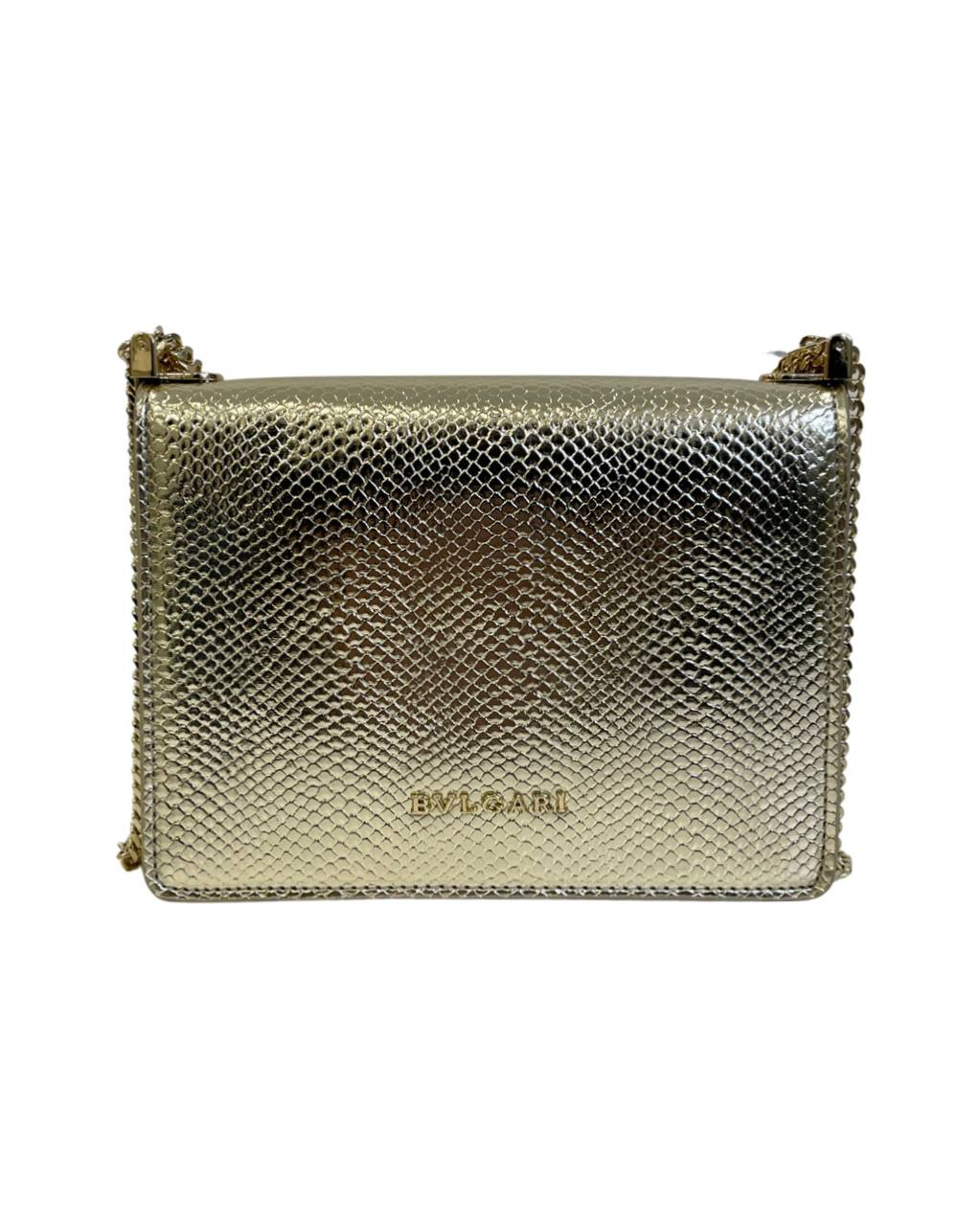 Cuero | Bvlgari Womens Gold Serpenti Forever Leather Shoulder Bag