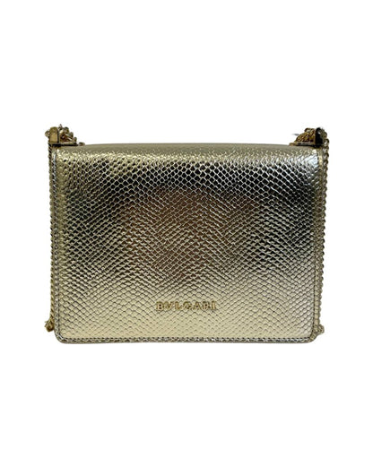 Cuero | Bvlgari Womens Gold Serpenti Forever Leather Shoulder Bag