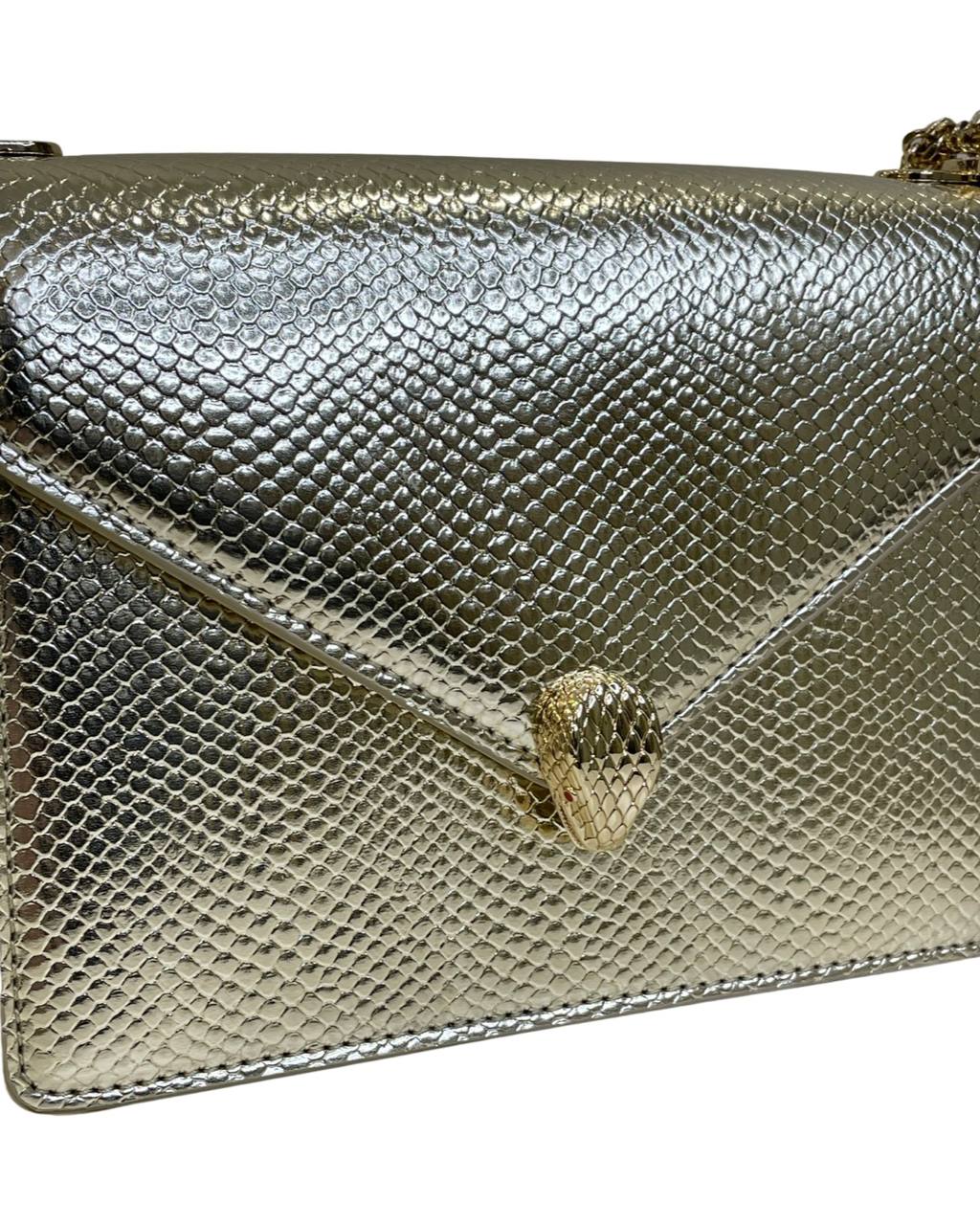 Cuero | Bvlgari Womens Gold Serpenti Forever Leather Shoulder Bag