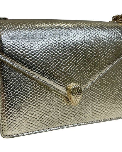 Cuero | Bvlgari Womens Gold Serpenti Forever Leather Shoulder Bag