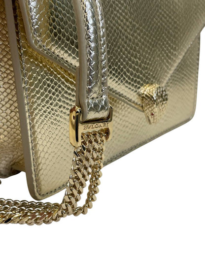 Cuero | Bvlgari Womens Gold Serpenti Forever Leather Shoulder Bag