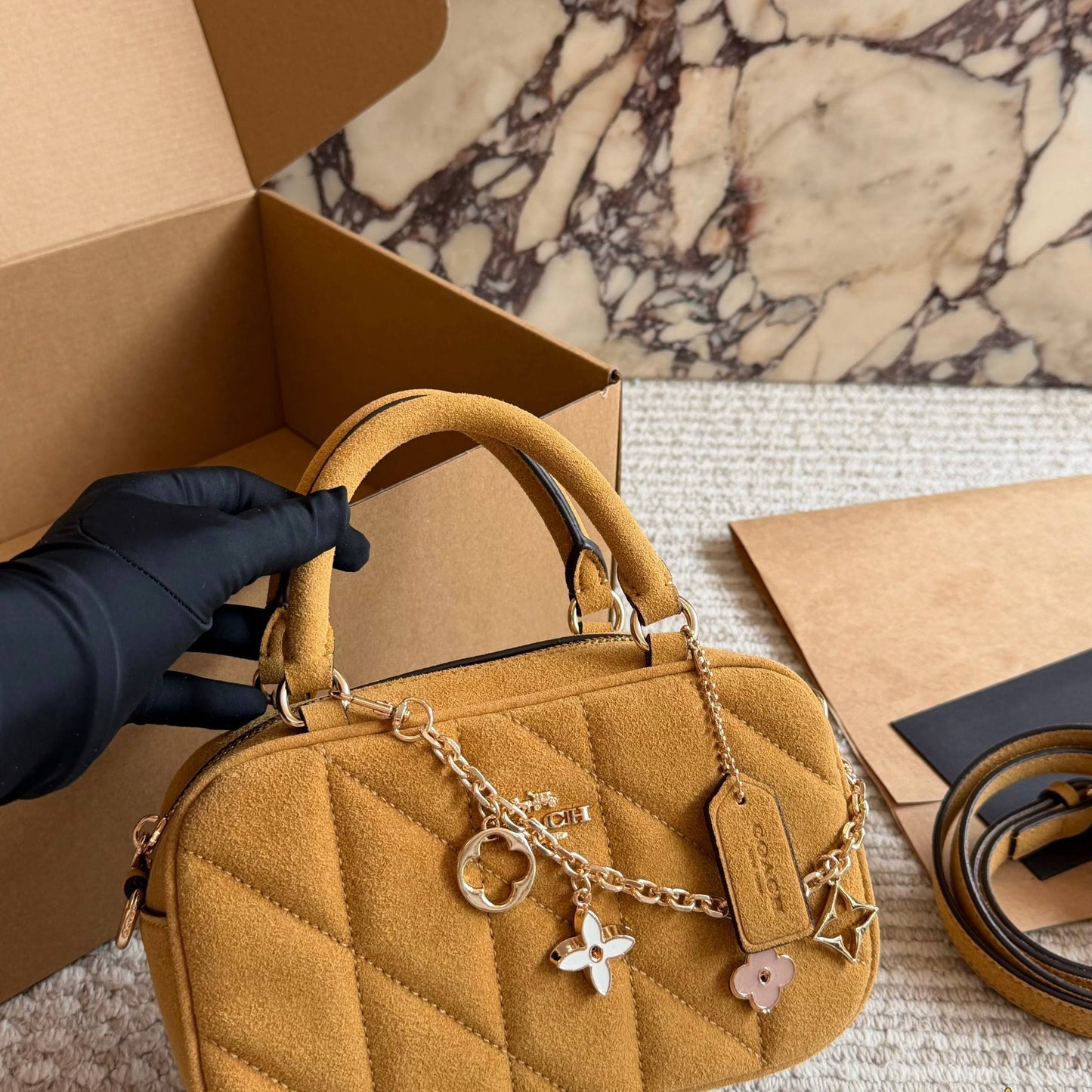 Cuero | Quilted Suede Mini Top-Handle Bag