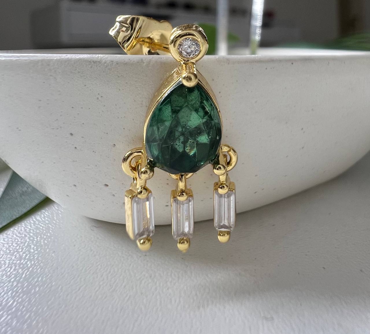 Cuero | Green Zircon Stud Drop Earrings