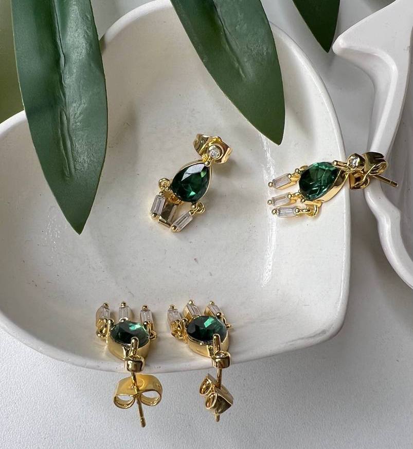 Cuero | Green Zircon Stud Drop Earrings