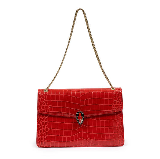 Cuero | Bvlgari Serpenti Crocodile Leather Bag In Red
