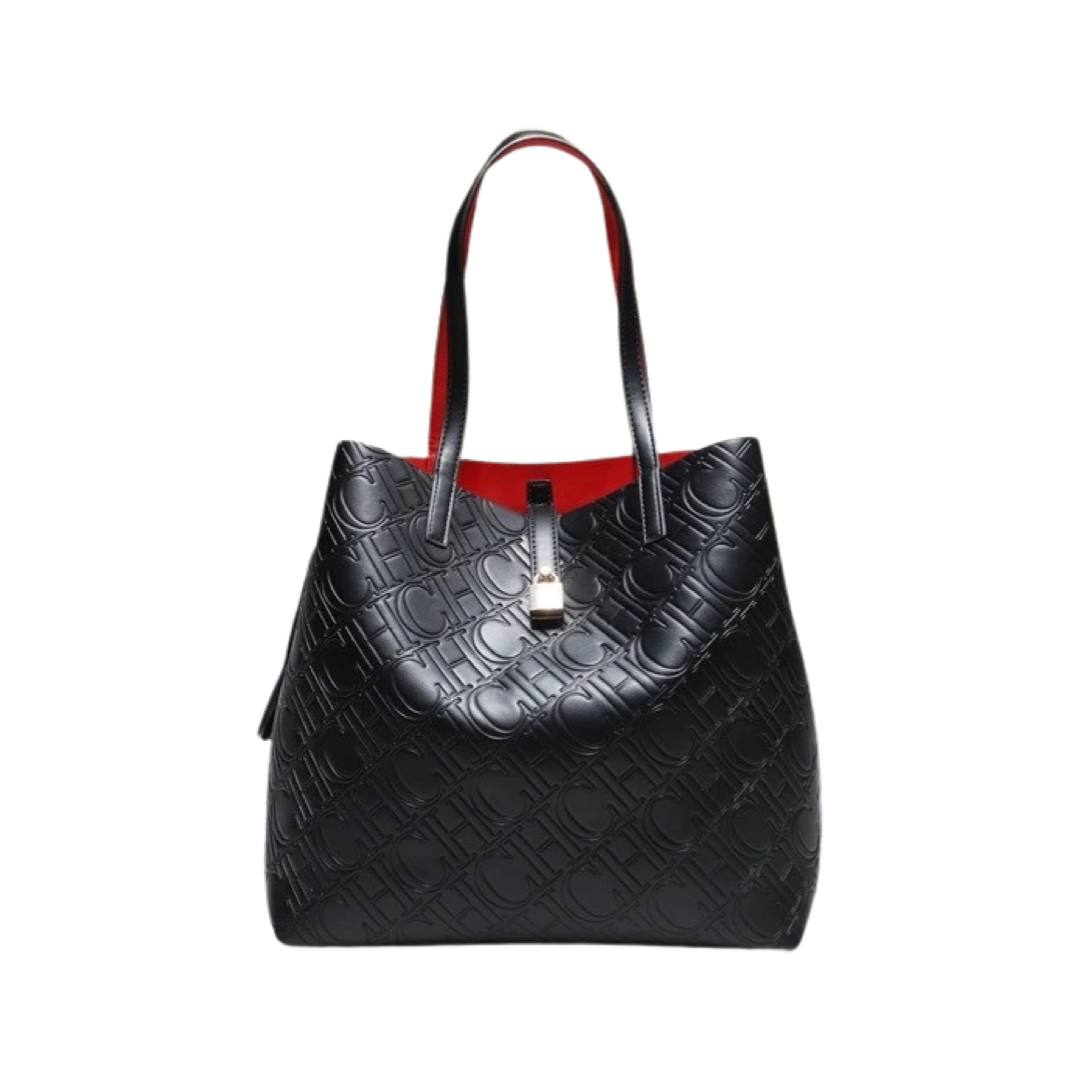 Cuero | Monogram Embossed Leather Large Locked Tote Bag